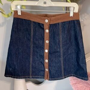 Denim Western Cowgirl Skirt Snaps Faux Suede Trim Indigo Rein Womens Small